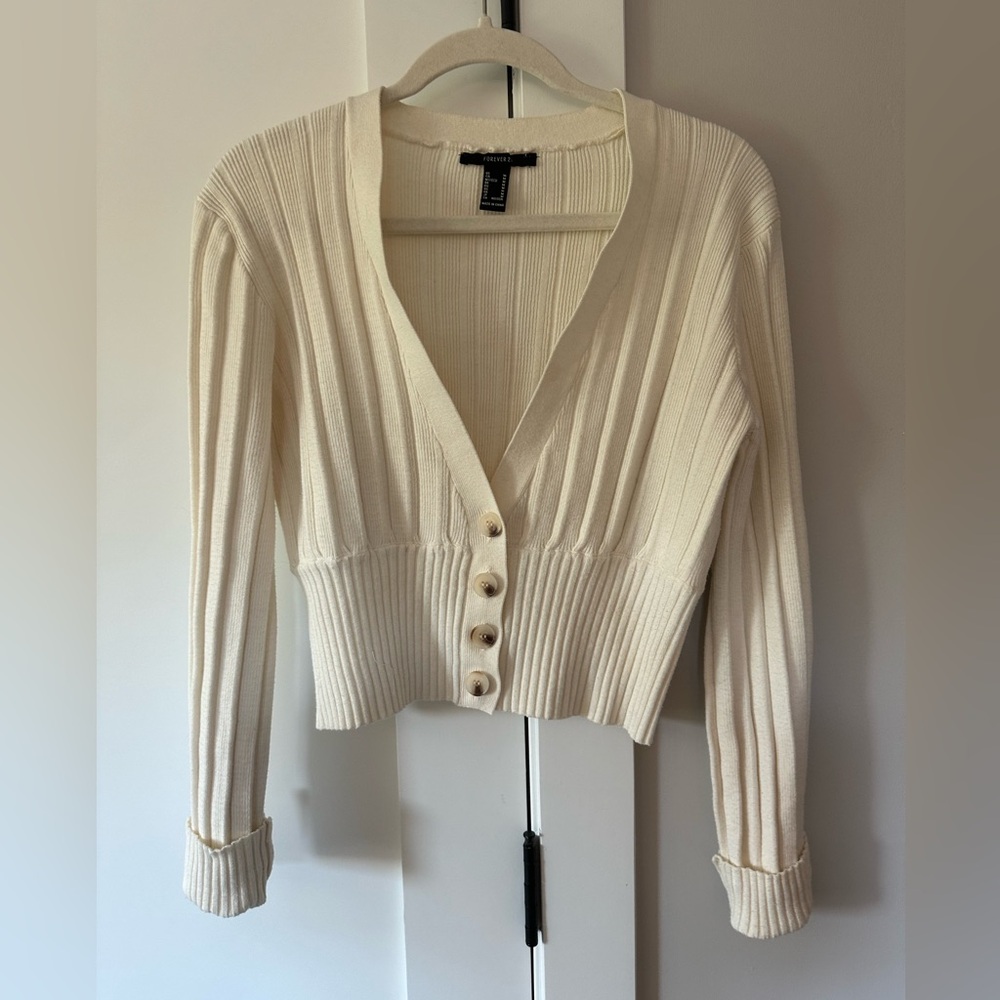 Cropped button down sweater
